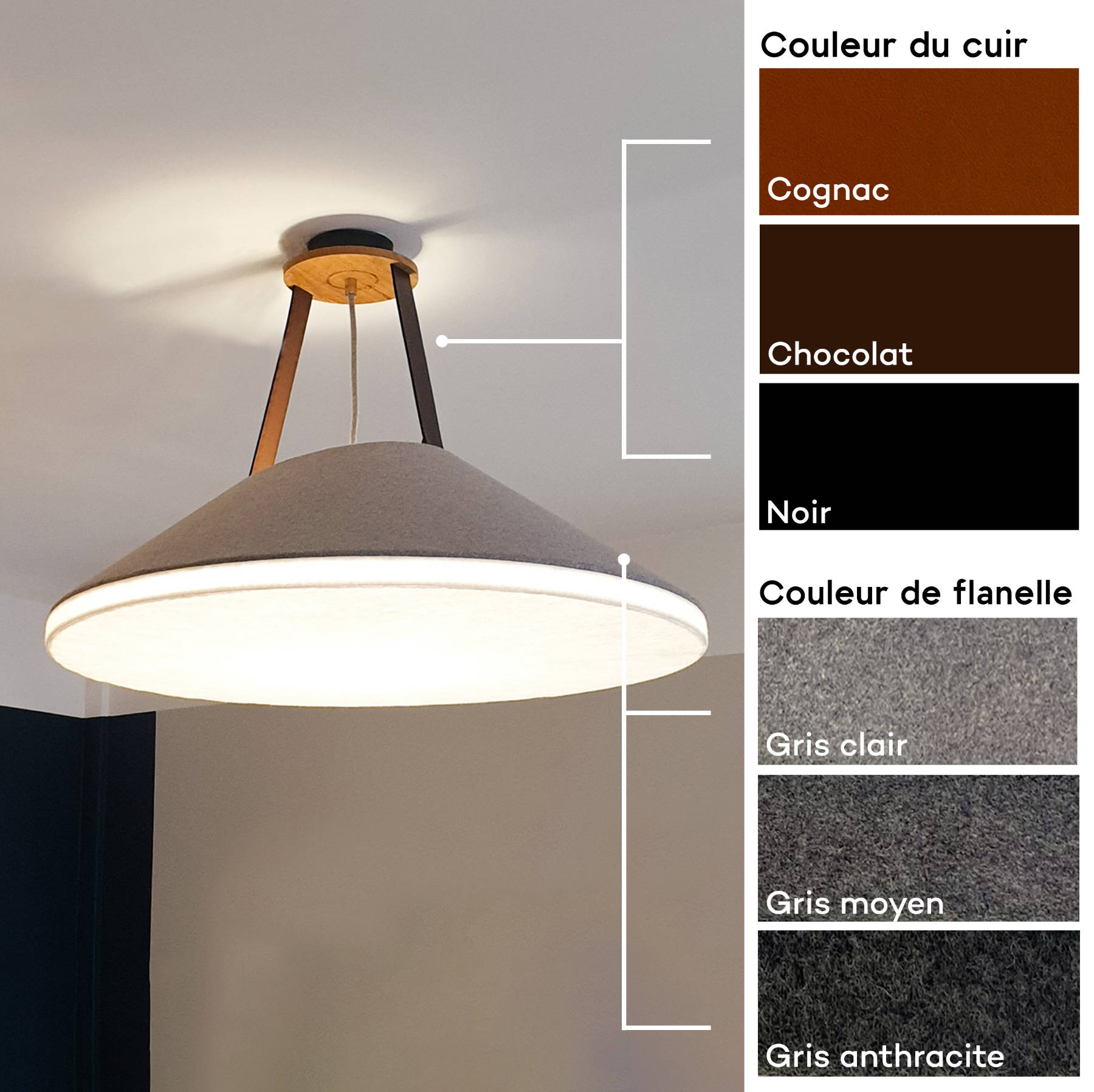 Suspension feutre-flanelle cuir KNGB, choix des options