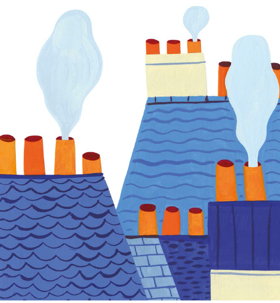 livre bébé_enfant_edition jeunesse_maison_Eliza_Couverture-Les-formes-de-ma-ville-Agathe singer_illustratrice_l'inatelier_nantes_made in france_ dès 6 mois_livre bébé_graphique_couleurs_apprentissage_cartonné_550x550_toits_cheminées_animaux_détail illustration