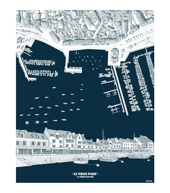 Affiche-augustin-dessiner-à-la-main-vieux-port-trinité-sur-mer