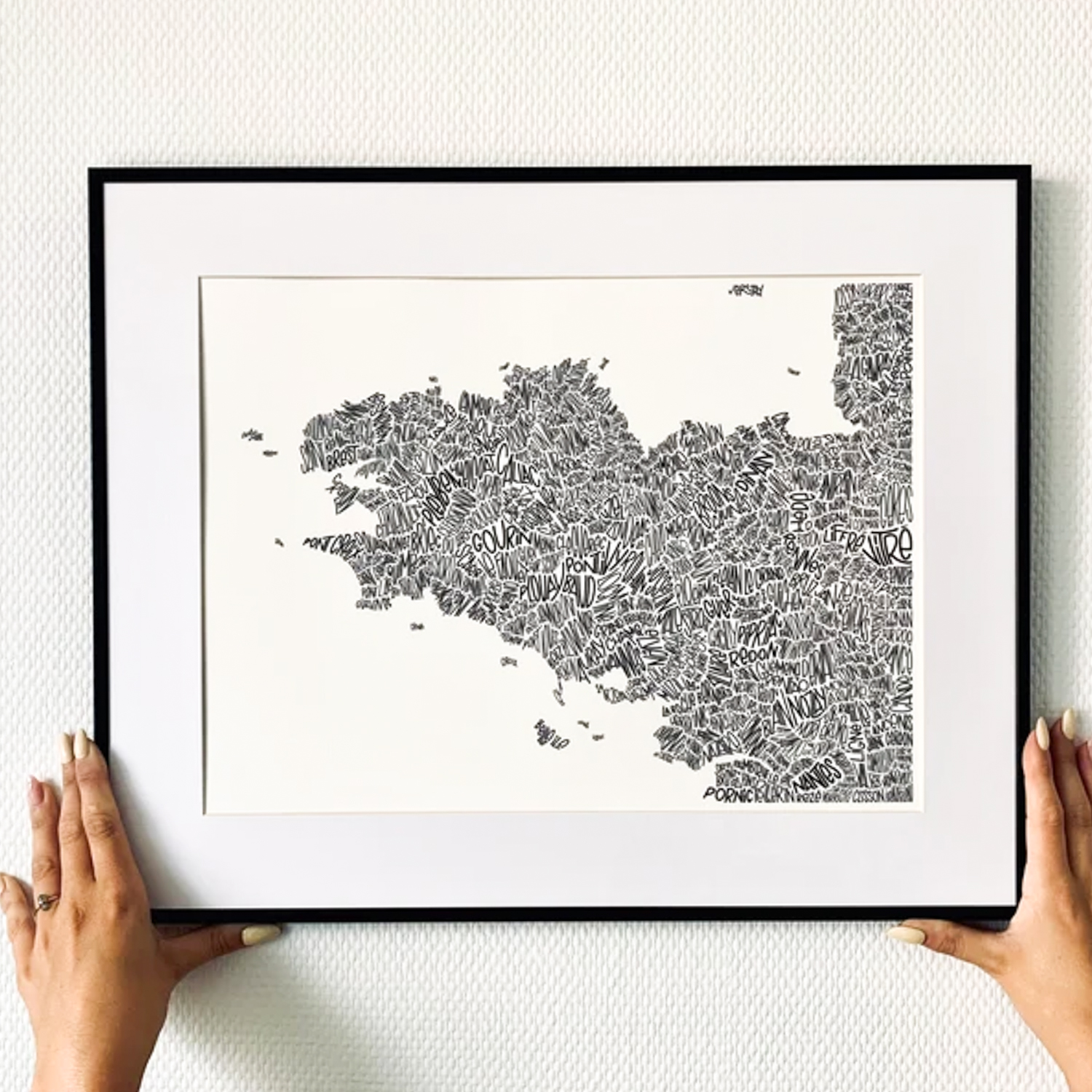 Affiche bretagne noir et blanc noms de villes les petits plans linatelier