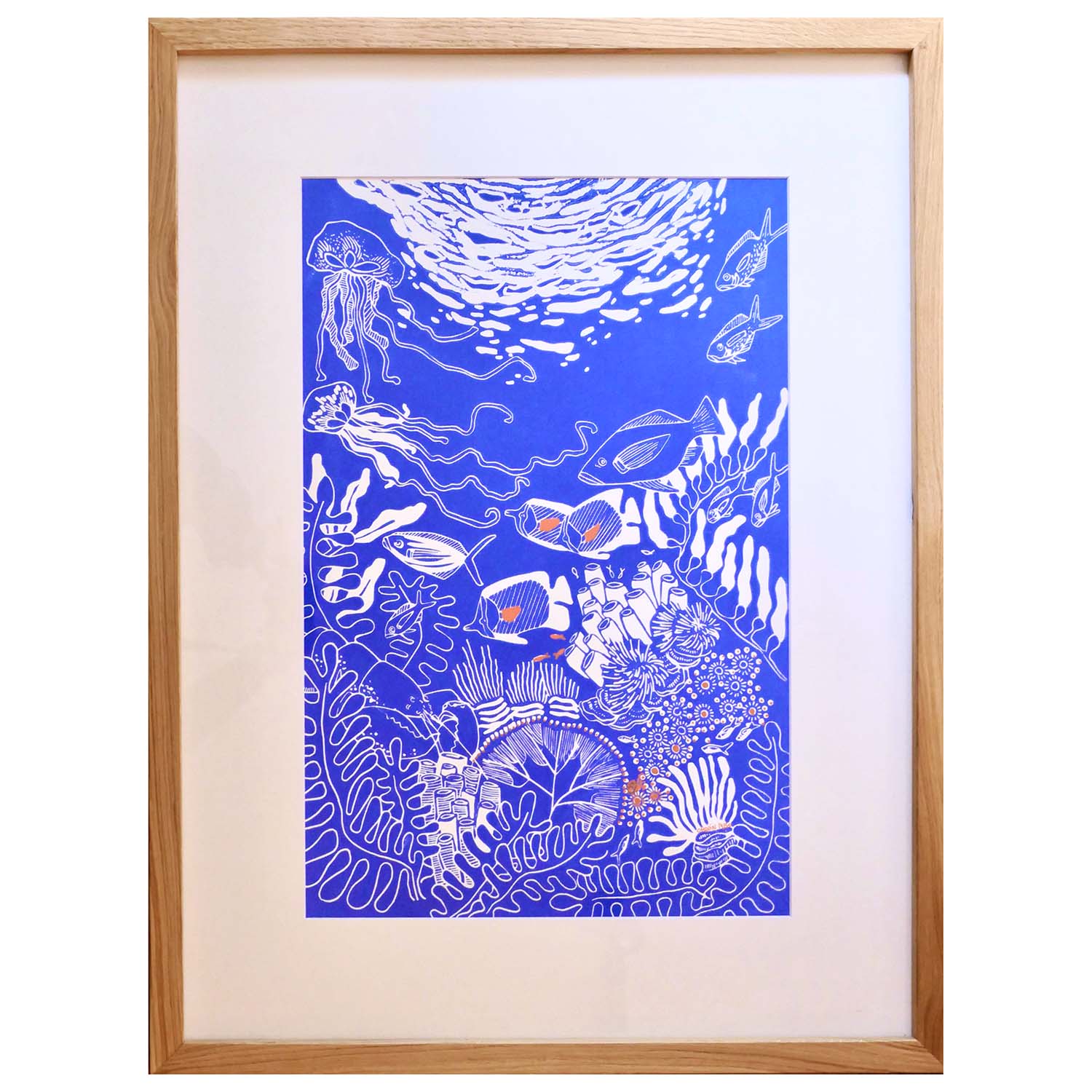 Linogravure Morgane Chouin 'Vie Aquatique' 60x80 cm