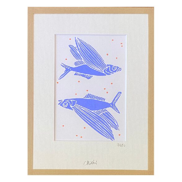 Linogravure Morgane Chouin 'Vie Aquatique' 18x24 cm